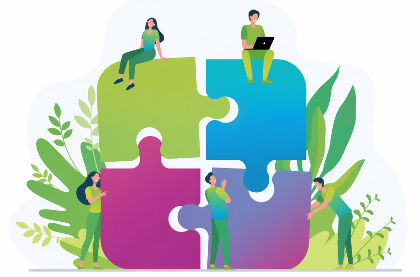 Teamwork illustration with puzzle pieces